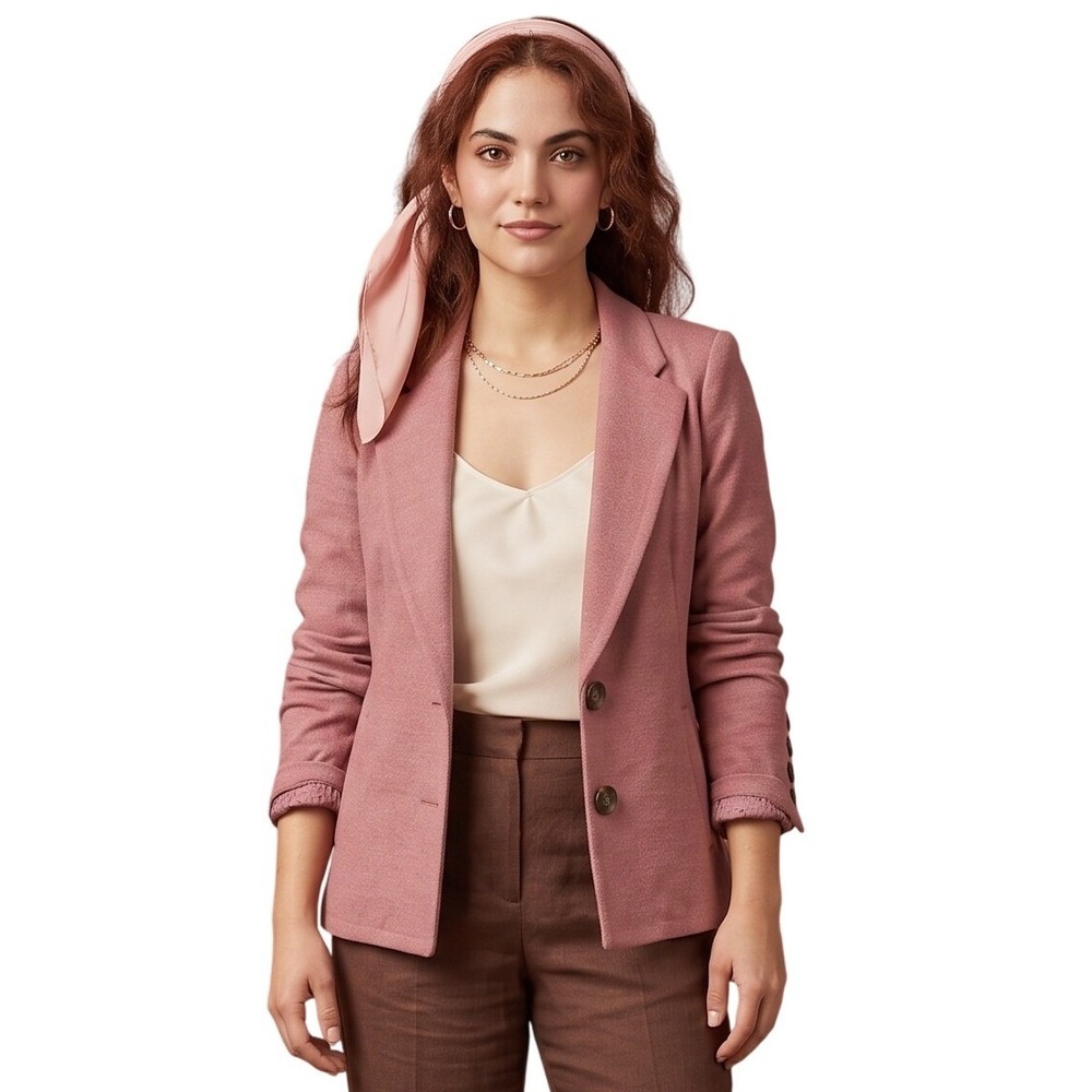 CABI Applaud Knit Blazer Jacket Womens sz 8 Mauve Pink Button Back Career $169